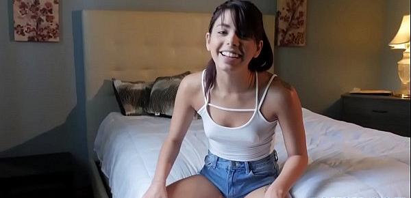  Latina teen on all fours fingers her pussy